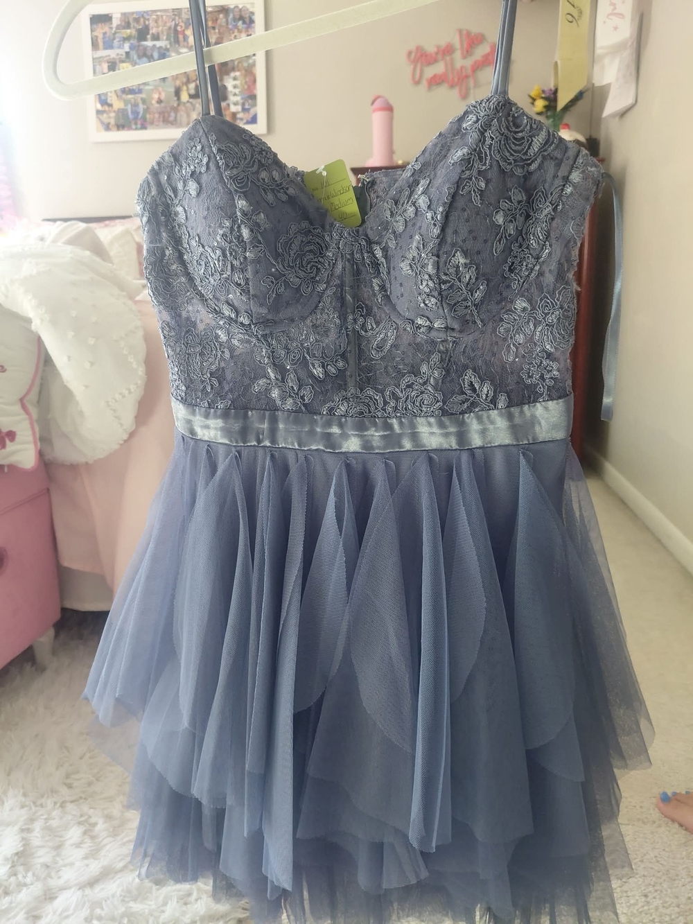 Windsor Dusty Blue Lace & Tulle Cocktail Dress